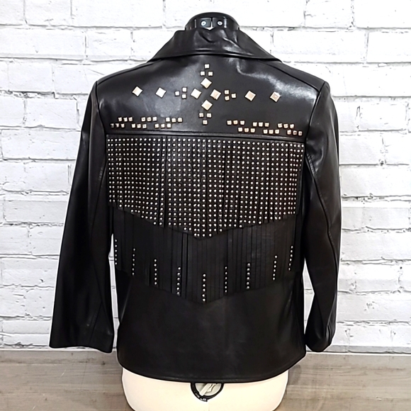 Nour Hammour Vista Studded Fringe Leather Jacket in Black - NWT - Picture 3 of 10